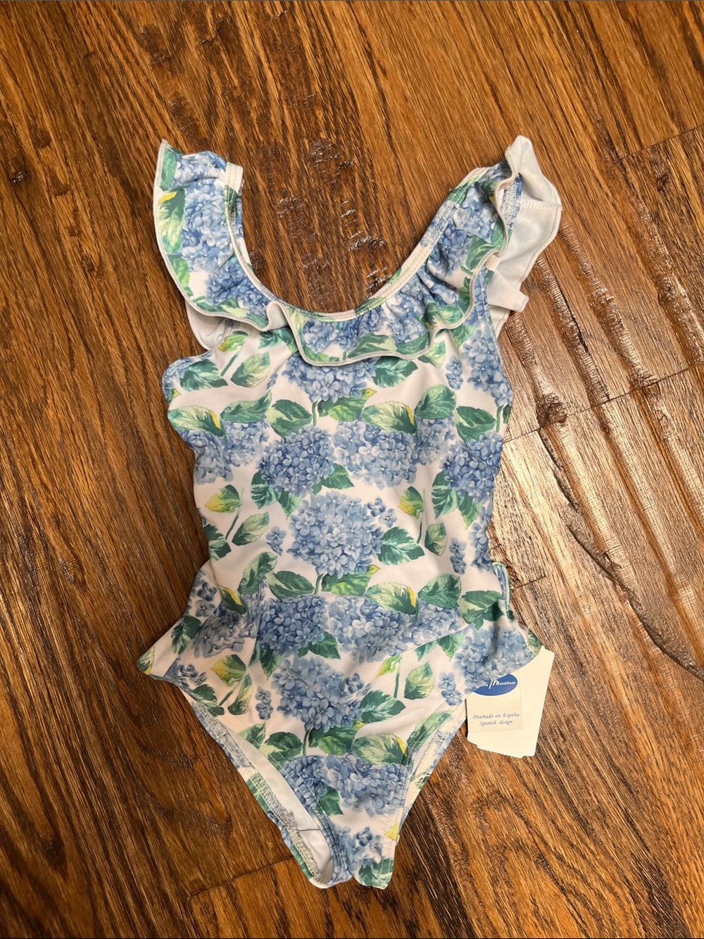 Blue Hydrangea Ruffle Girls One-Piece Swimsuit